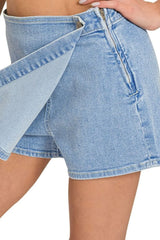 Zenana Wrap Front Skort Denim Shorts OutfitFlow