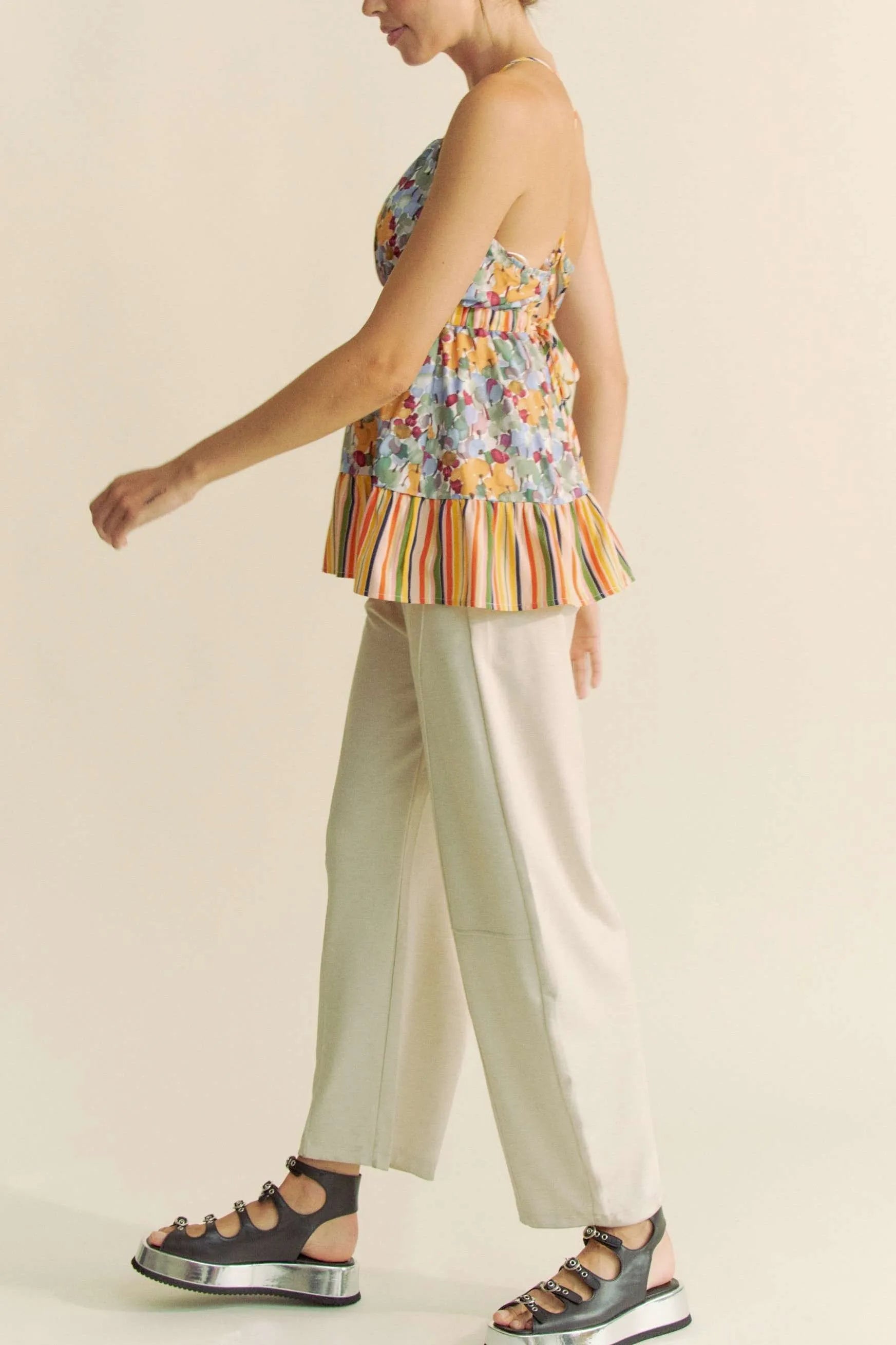 Davi & Dani Floral Smocked Sleeveless Ruffle Back Tie Top OutfitFlow
