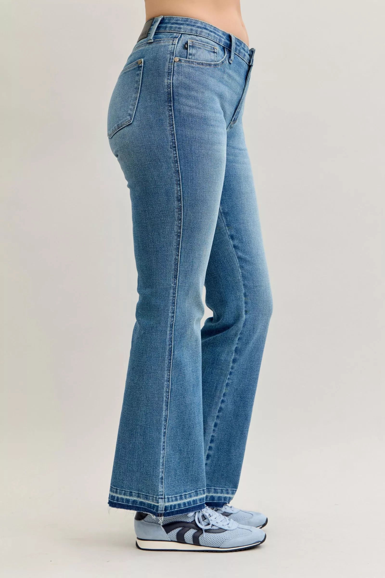 Judy Blue Full Size Mid Rise Slim Bootcut Tummy Control Release Hem Jeans Plus Size OutfitFlow
