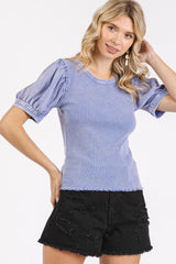 Mittoshop Mineral Wash Puff Sleeve Rib Knit T-Shirt OutfitFlow