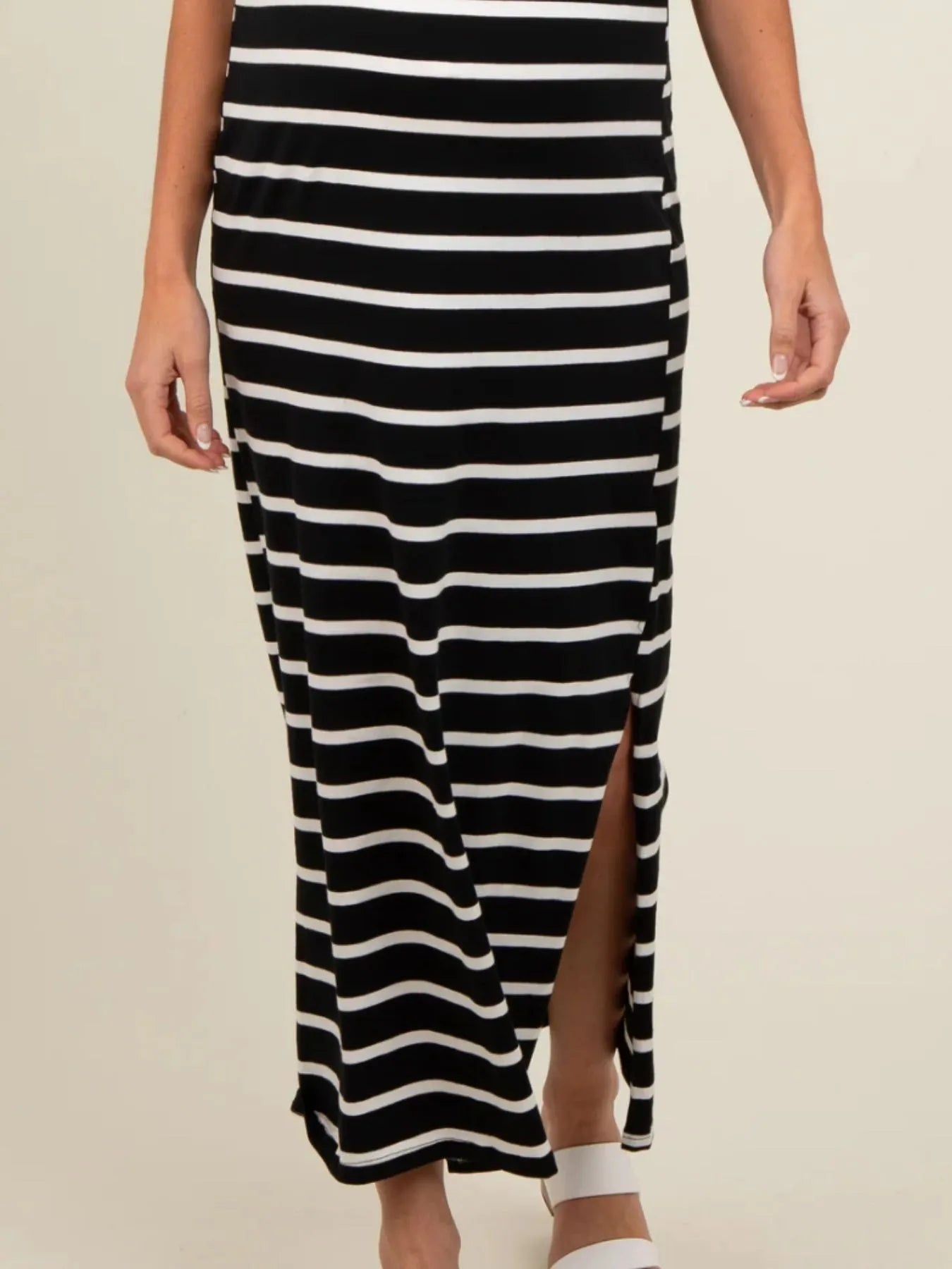 Full Size Striped T-Shirt Maxi Dress with Side Slit Plus Size OutfitFlow