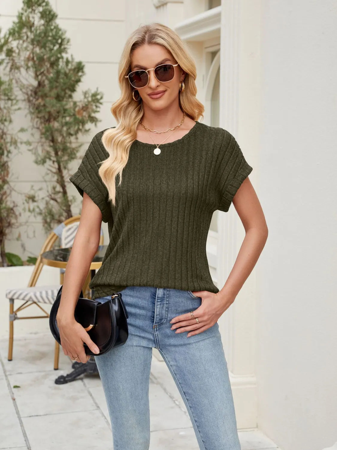 Round Neck Short Sleeve T-Shirt OutfitFlow