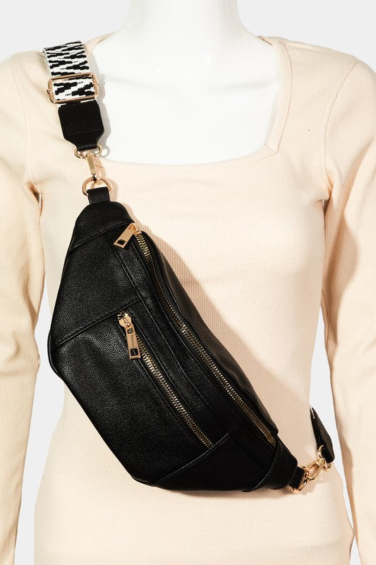 Fame PU Leather Crossbody Bag with Removable Strap Black One Size OutfitFlow
