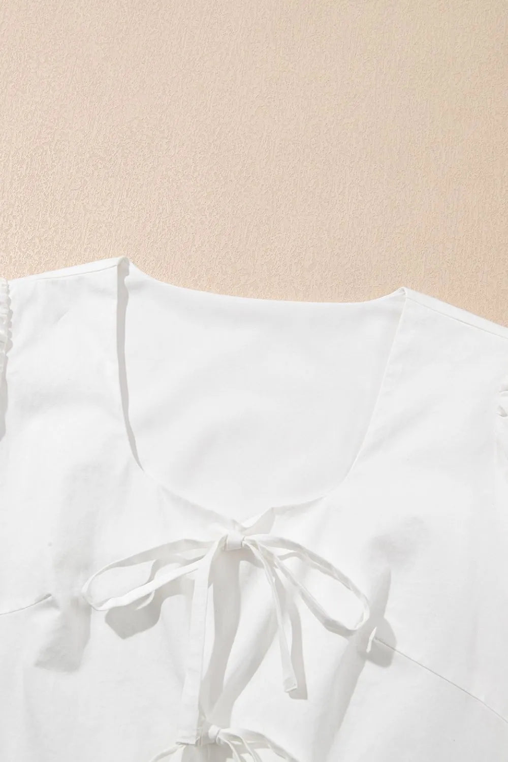 Bow Knot Decor Square Neck Puff Sleeve Peplum Top OutfitFlow