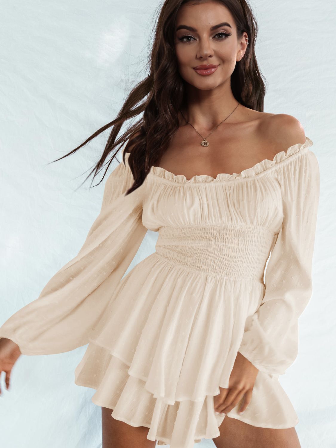 Outfit Flow - Off Shoulder Smocked Waist Romper