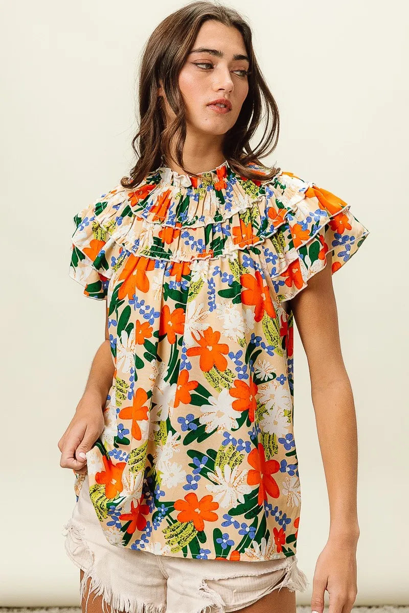 BiBi Multi Color Floral Print Woven Top OutfitFlow