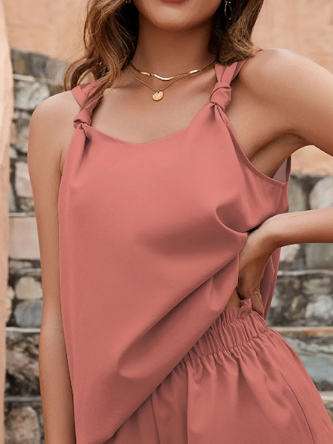 Knotted Strap Cami and Shorts Set OutfitFlow