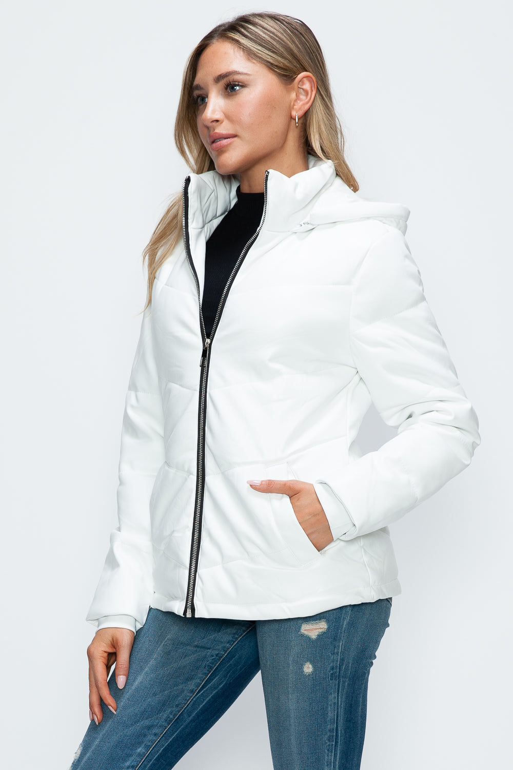 Outfit Flow - How Dare U Pocketed Zip Up Puffer Jacket with Removable Hood