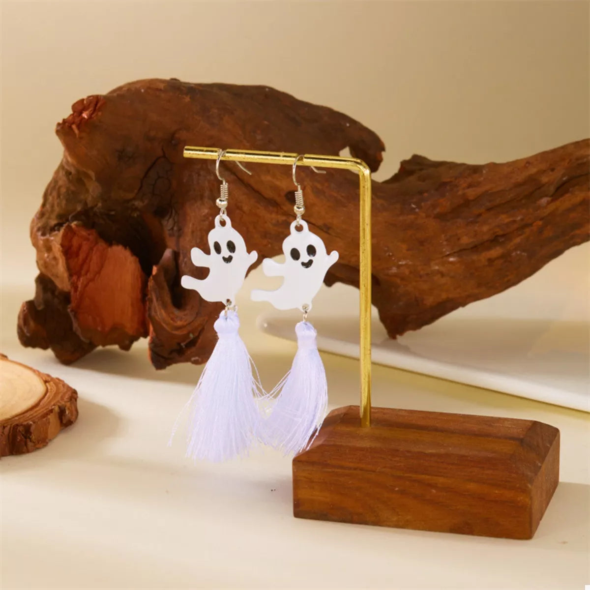 Halloween Ghost and Pumpkin Dangle Earrings White Tassel Ghost One Size OutfitFlow