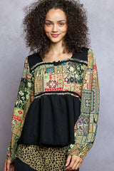 POL Balloon Sleeve Peplum Blouse with Trim Detail OutfitFlow
