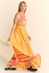 Davi & Dani Geo 2 Tone Printed Wavi Trim Tiered Maxi Dress OutfitFlow