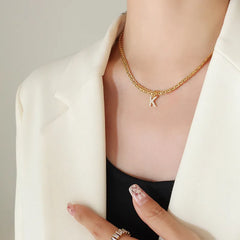 Brass Inlaid Zircon Letter Pendant Necklace Style K One Size OutfitFlow