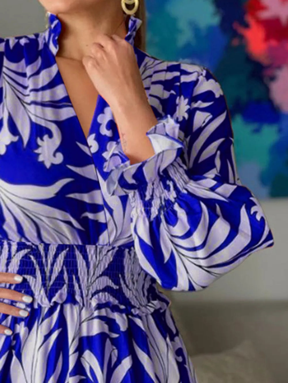 Printed Flounce Sleeve Maxi Dress OutfitFlow