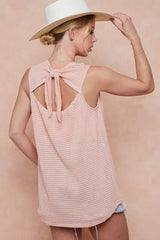 BiBi Popcorn Waffle Open Back Top with Tied Ribbon OutfitFlow