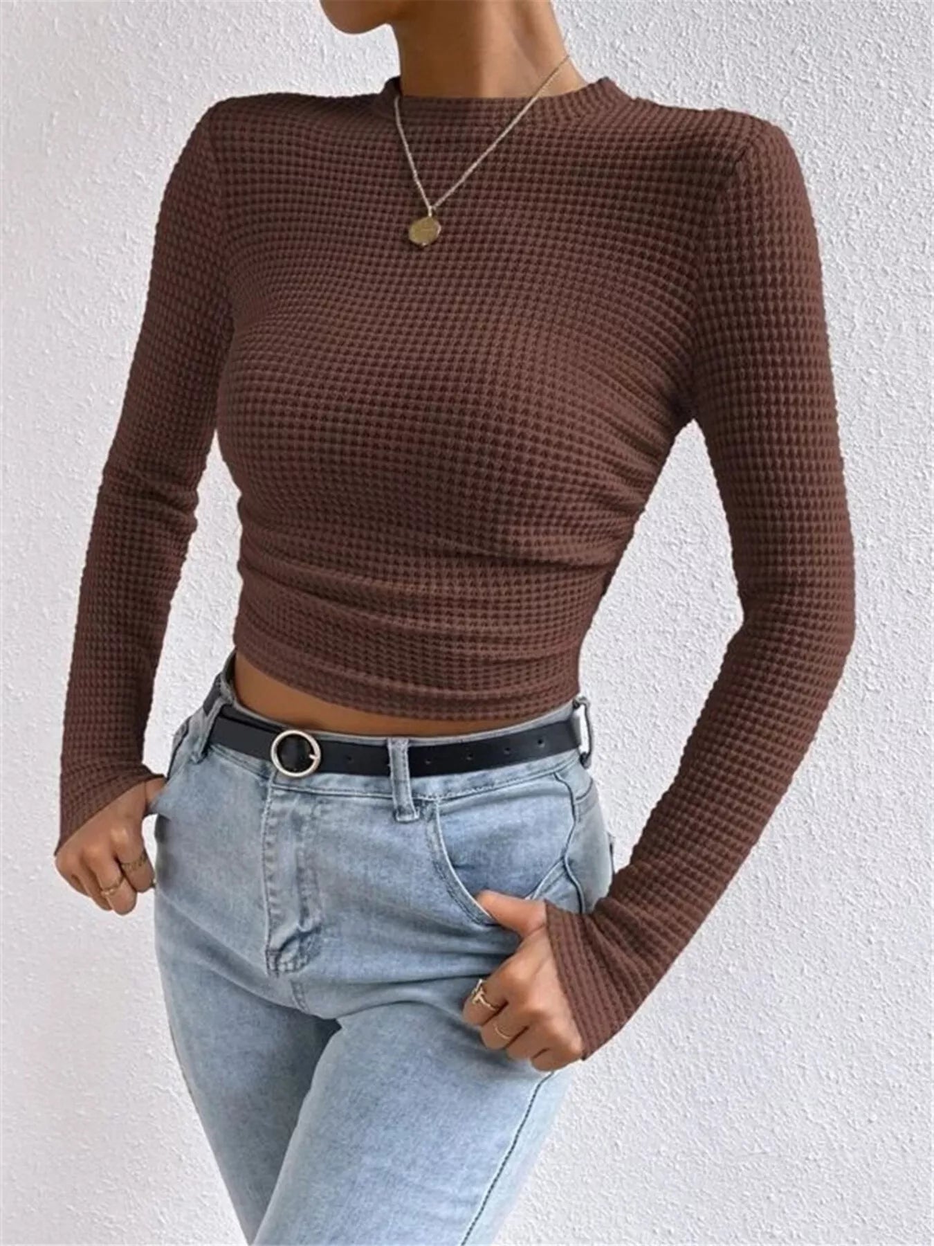 Waffle Knit Long Sleeve T-Shirt OutfitFlow