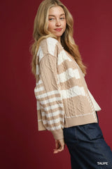 Umgee Cable-Knit Stripe Button-Up Cardigan Trendsi