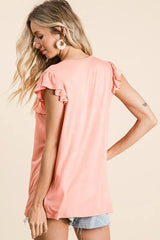 BiBi Jersey Knit Gathered Top with Ruffles OutfitFlow