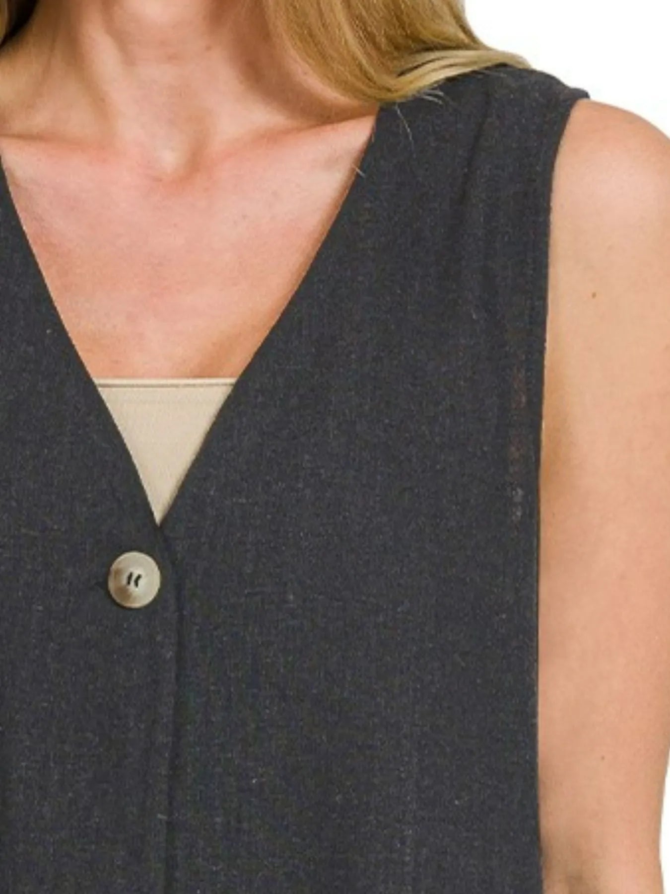Zenana Side Slit Button-Front Vest OutfitFlow