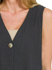 Zenana Side Slit Button-Front Vest OutfitFlow