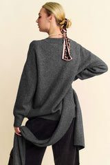 Outfit Flow - Davi & Dani V-Neck Dropped Shoulder Sweater with Scarf Set