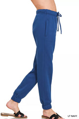 Zenana Fleece Drawstring Joggers With Pocket OutfitFlow