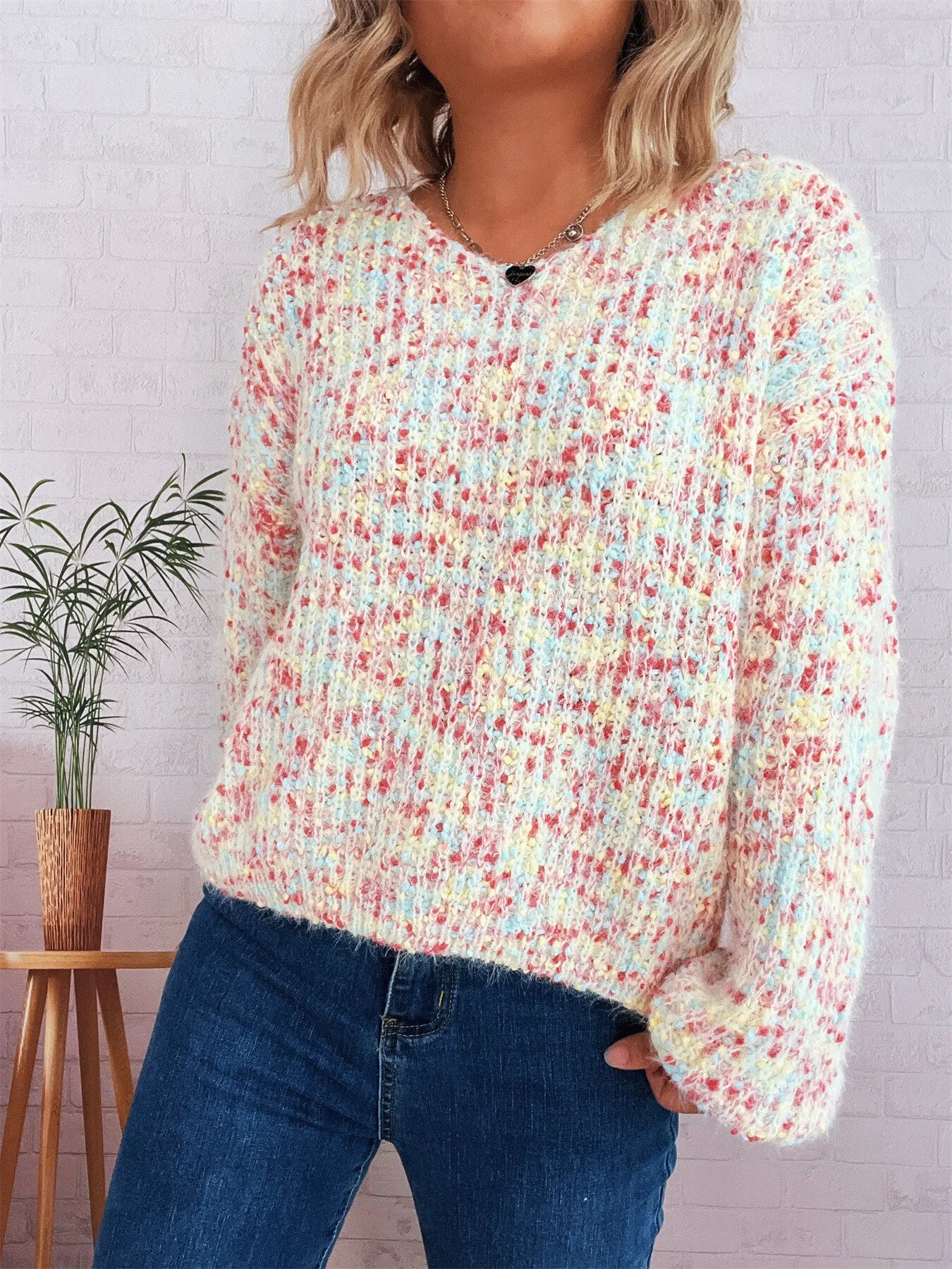 Colorful Long Sleeve Sweater Trendsi