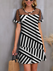 Mesh Polka Dot Striped Casual Dress Black White OutfitFlow