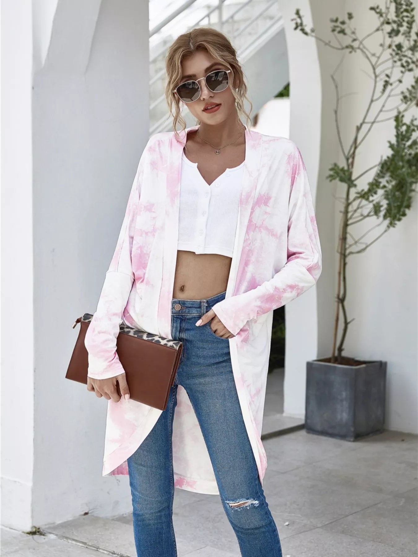 Tie-Dye Oversized Open Front Cardigan OutfitFlow