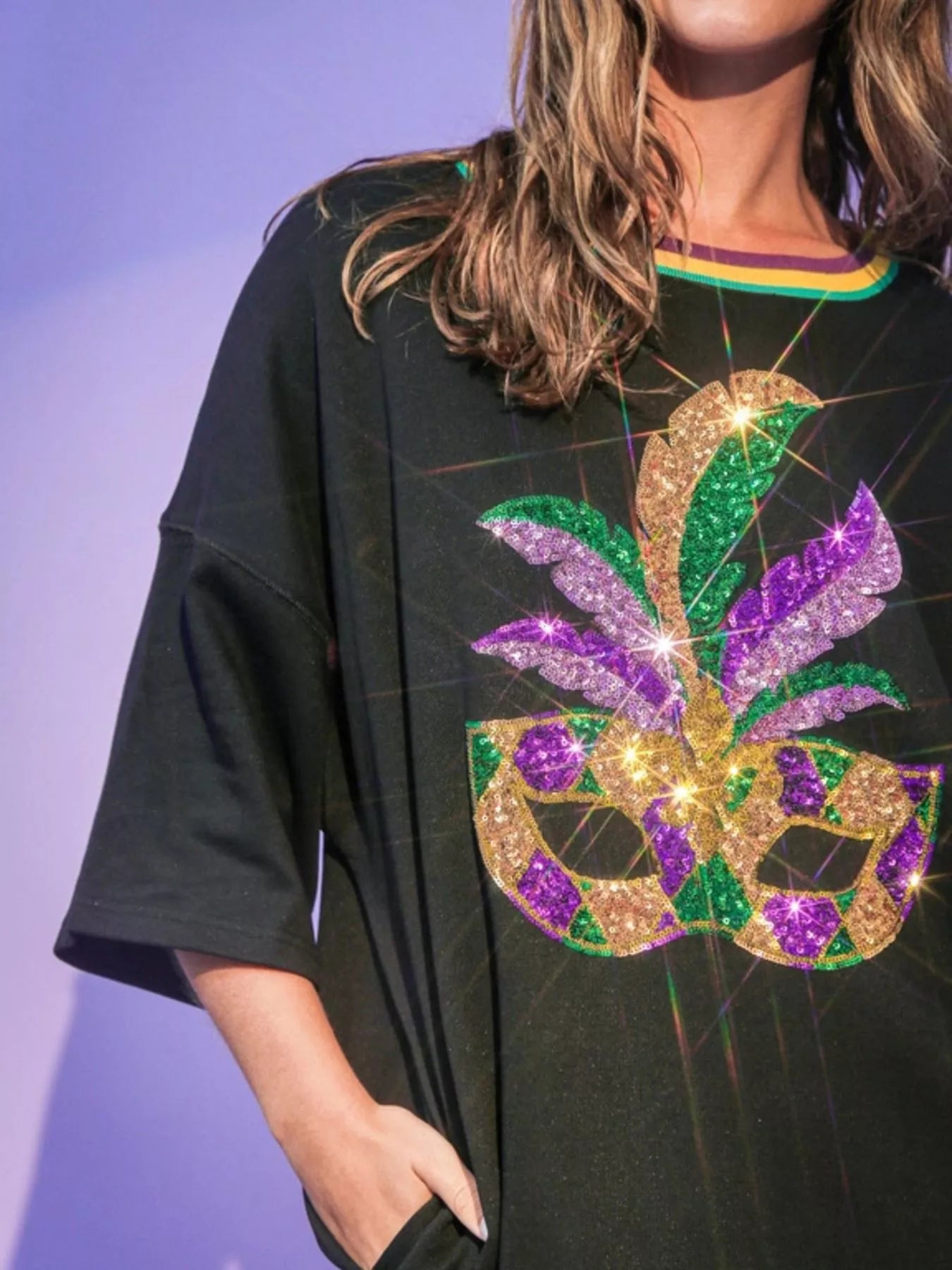 Sequin Round Neck 3/4 Sleeve Dress OutfitFlow