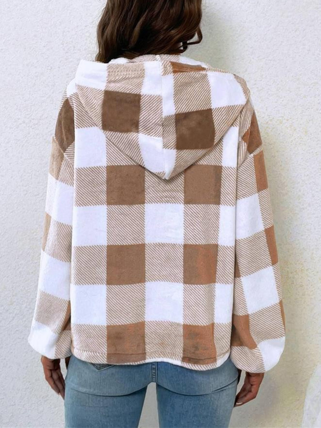 Outfit Flow - Plaid Half Button Long Sleeve Hoodie