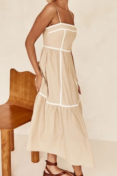 Contrast Trim Square Neck Midi Cami Dress OutfitFlow
