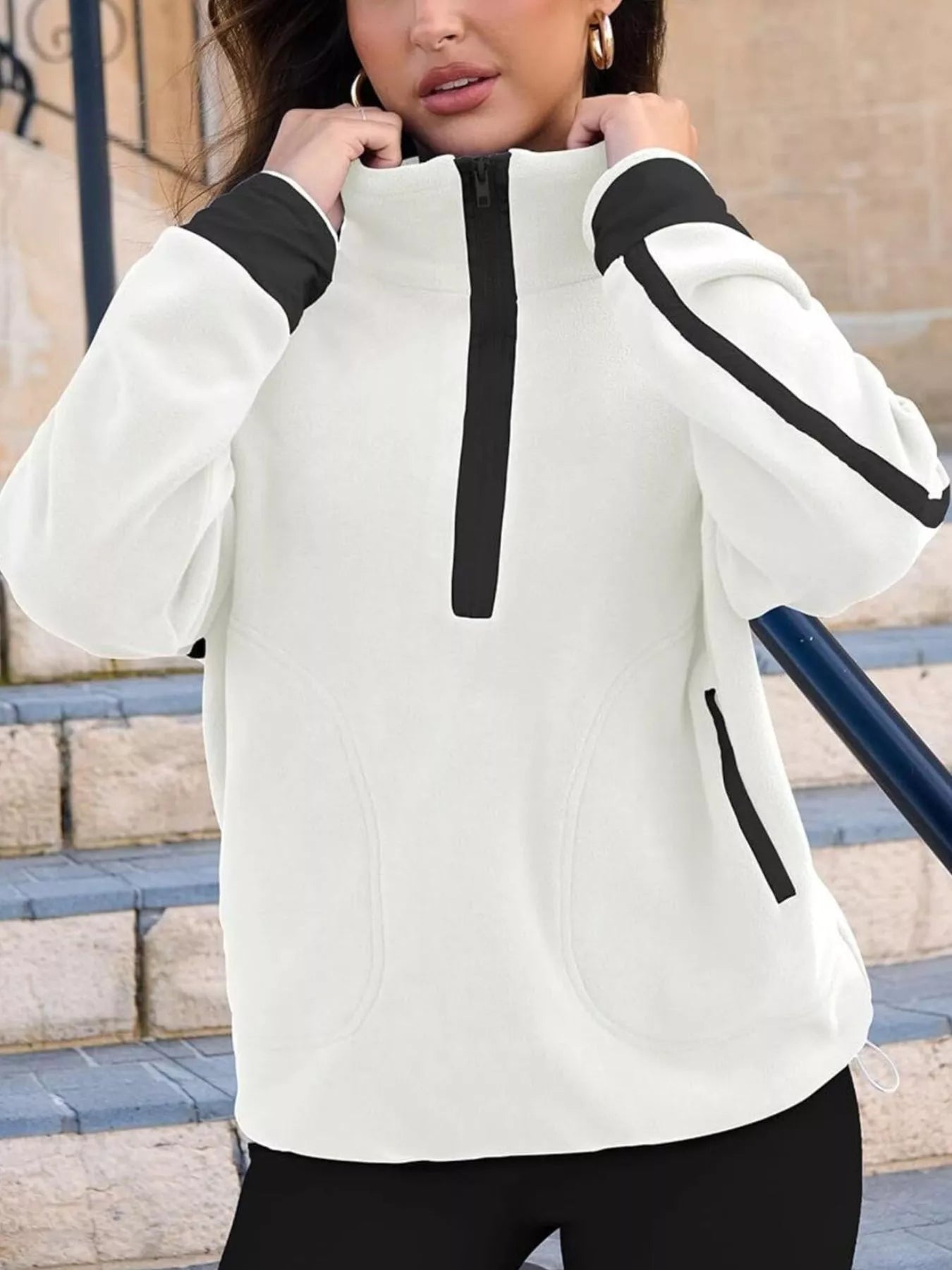Half Zip Dropped Shoulder Sweatshirt OutfitFlow