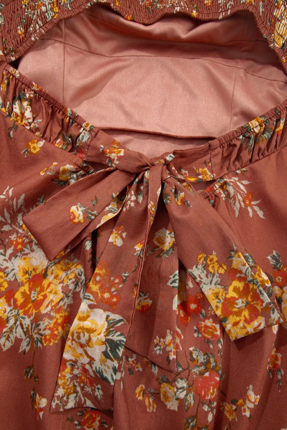 Floral Puff Sleeve Square Neck Knot Open Back Mini Dress OutfitFlow