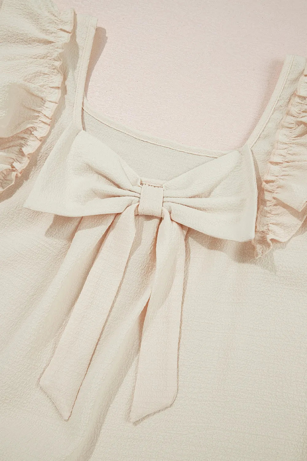Bow Back Ruffled Cap Sleeve Blouse OutfitFlow