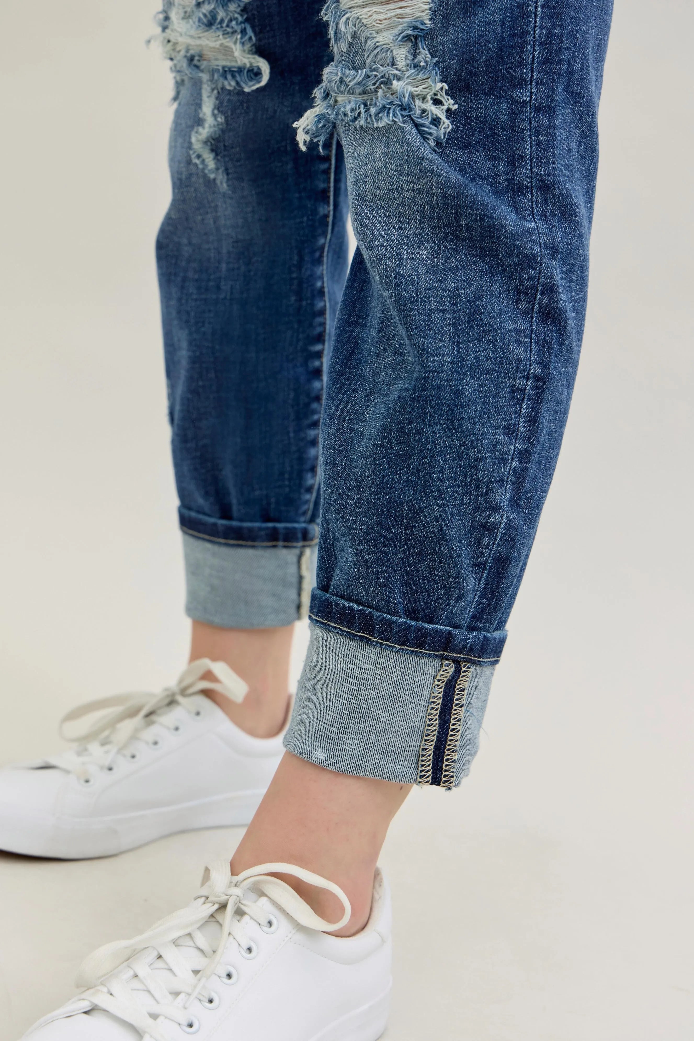 Judy Blue Full Size Mid Rise Cuffed Destroy Bf Jeans Plus Size OutfitFlow