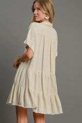 Umgee Full Size Raw Hem Folded Sleeve Tiered Dress Plus Size OutfitFlow