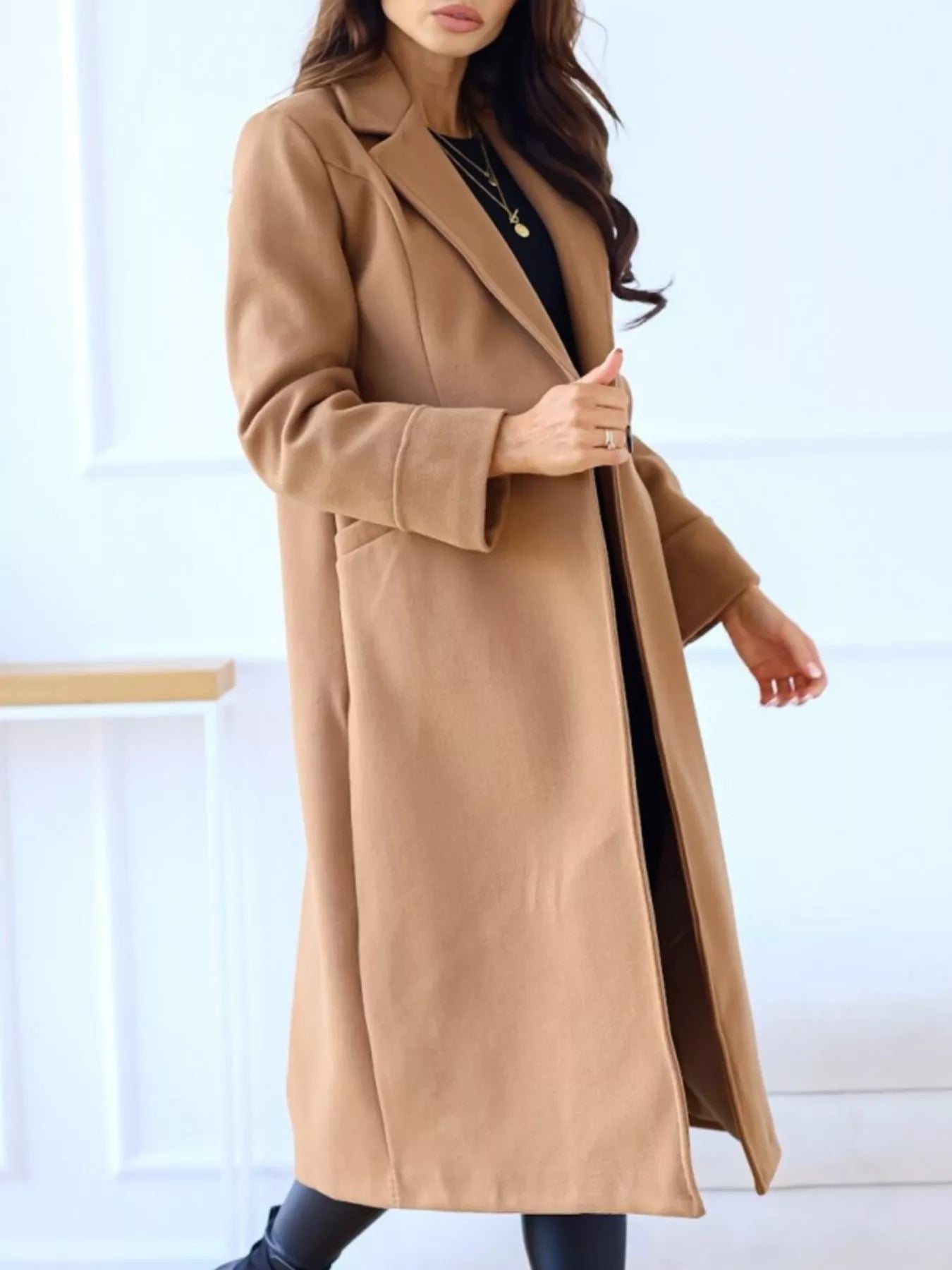 Lapel Collar Wool Blend Overcoat OutfitFlow