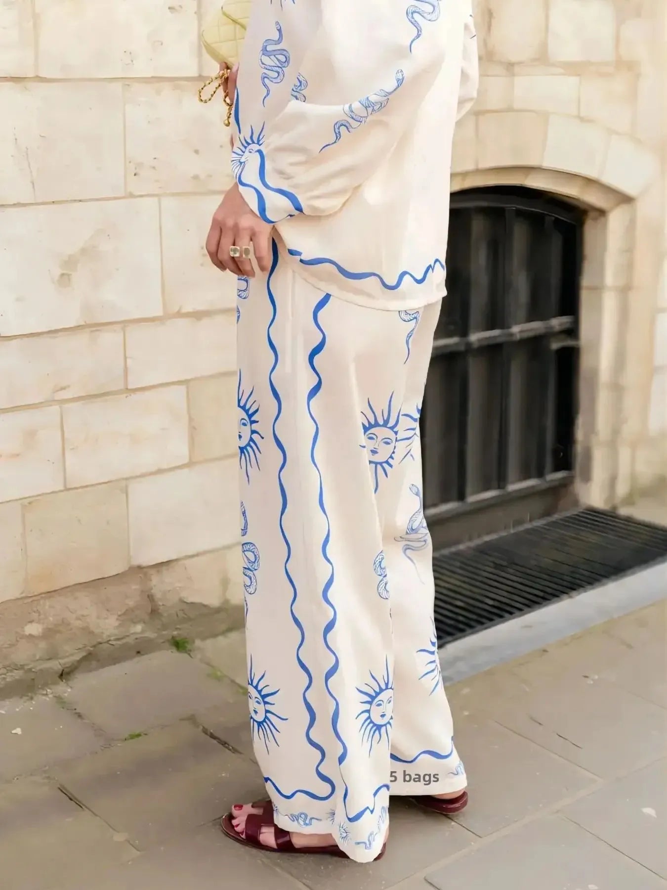 Printed Long Sleeve Shirt and Pants Set OutfitFlow