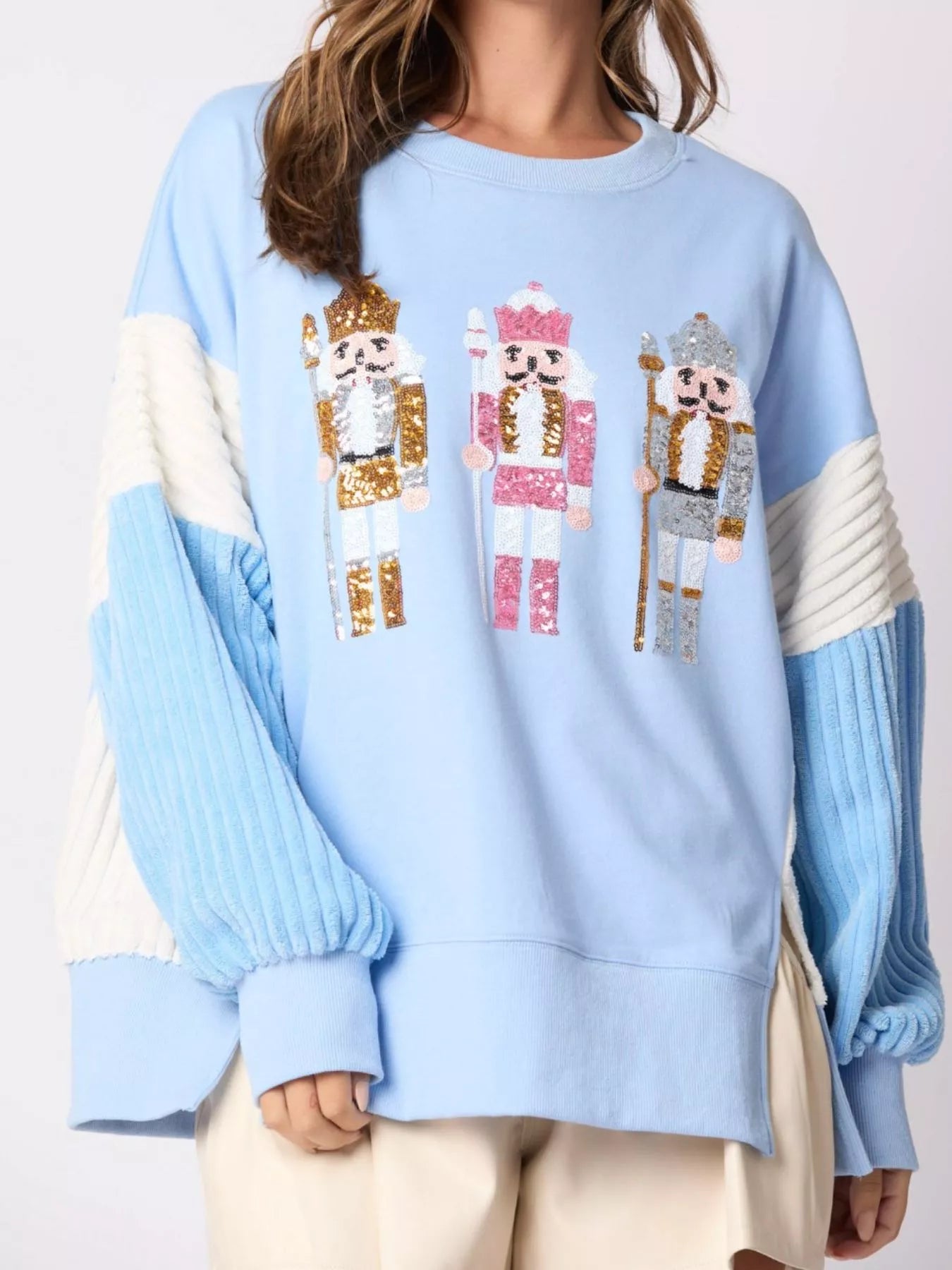 Nutcracker Long Sleeve Sweatshirt with Side Slit OutfitFlow
