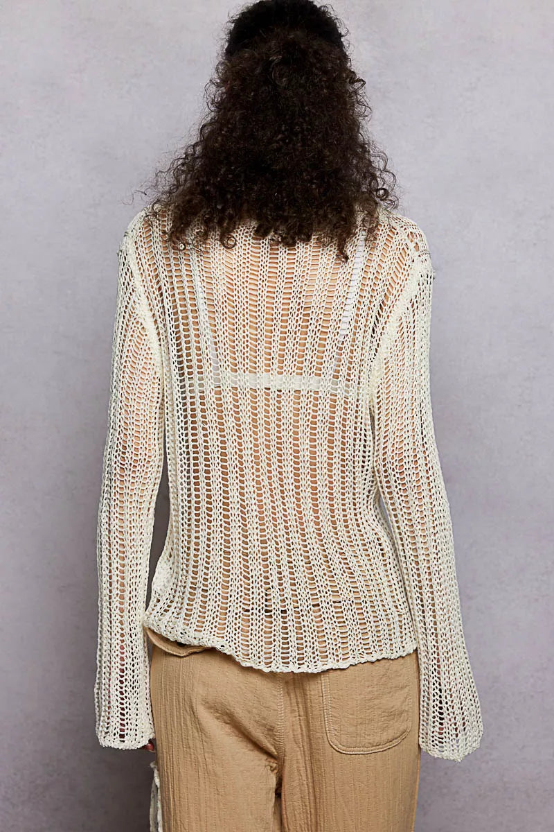 POL Openwork Round Neck Knit Cover Up OutfitFlow