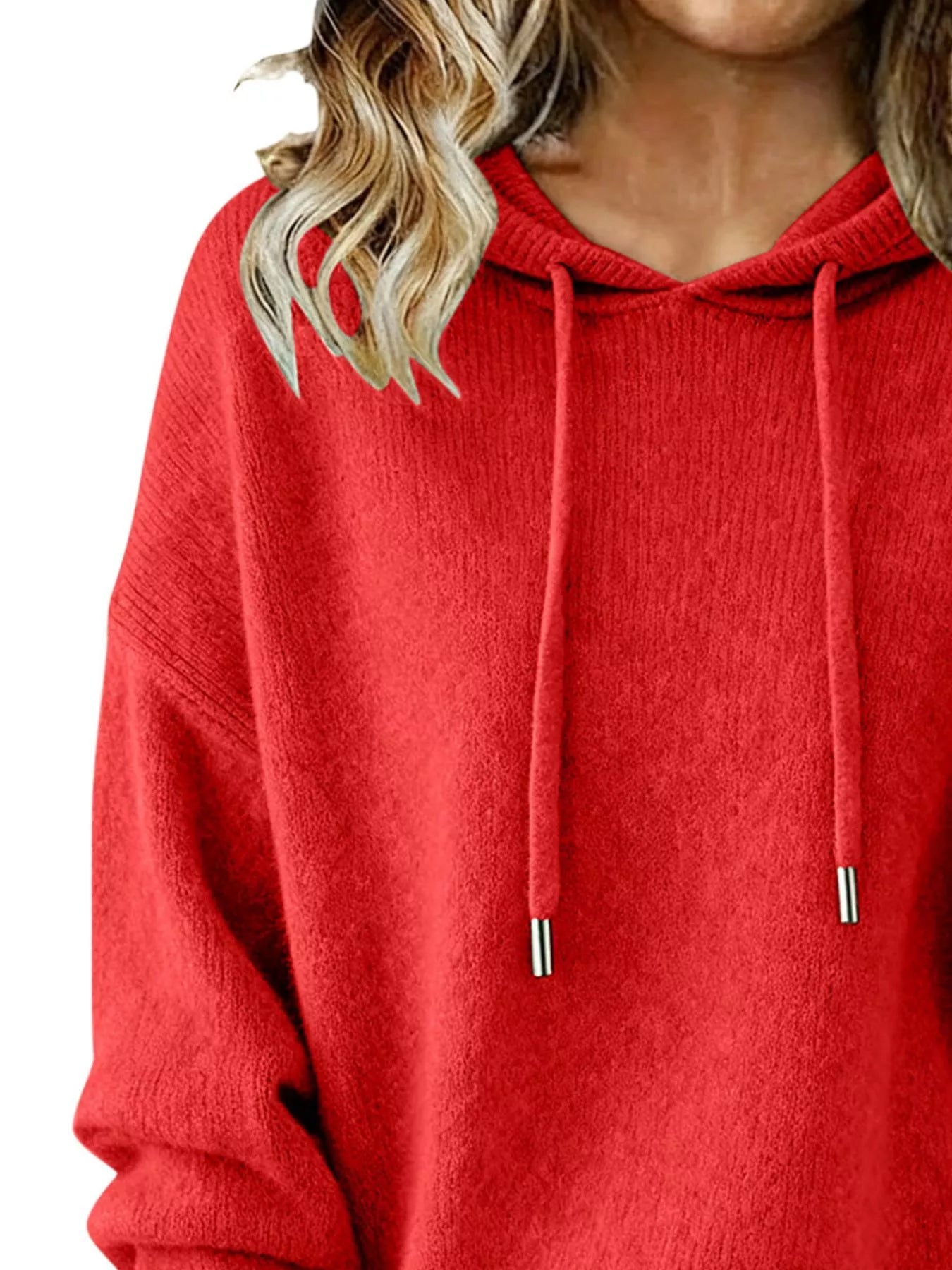 Drawstring Long Sleeve Hooded Sweater Trendsi