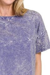 Zenana Washed Crew Neck Short Sleeve Crop Box Tee OutfitFlow