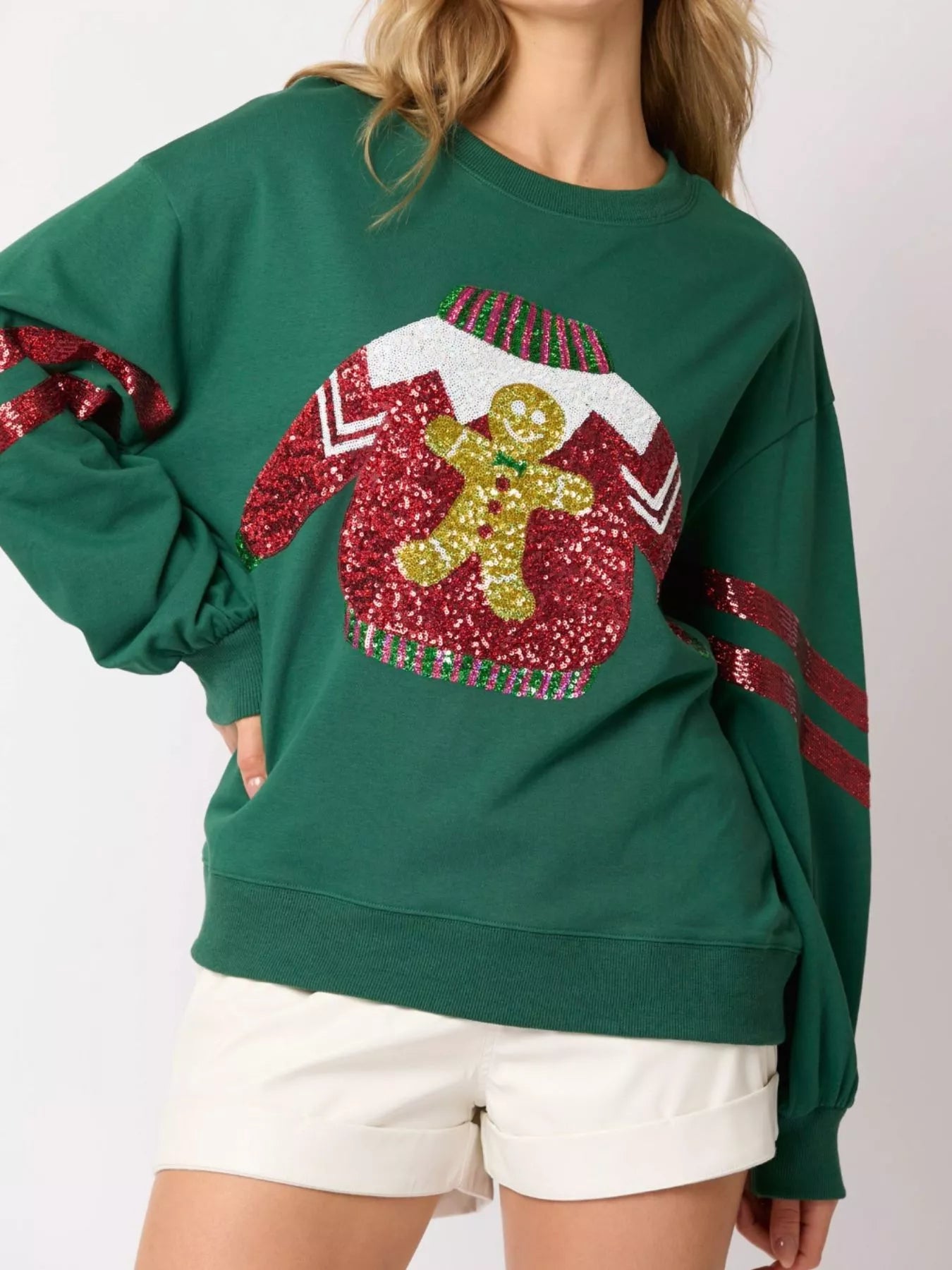 Christmas Sequin Santa Hat Holiday Sweatshirt OutfitFlow