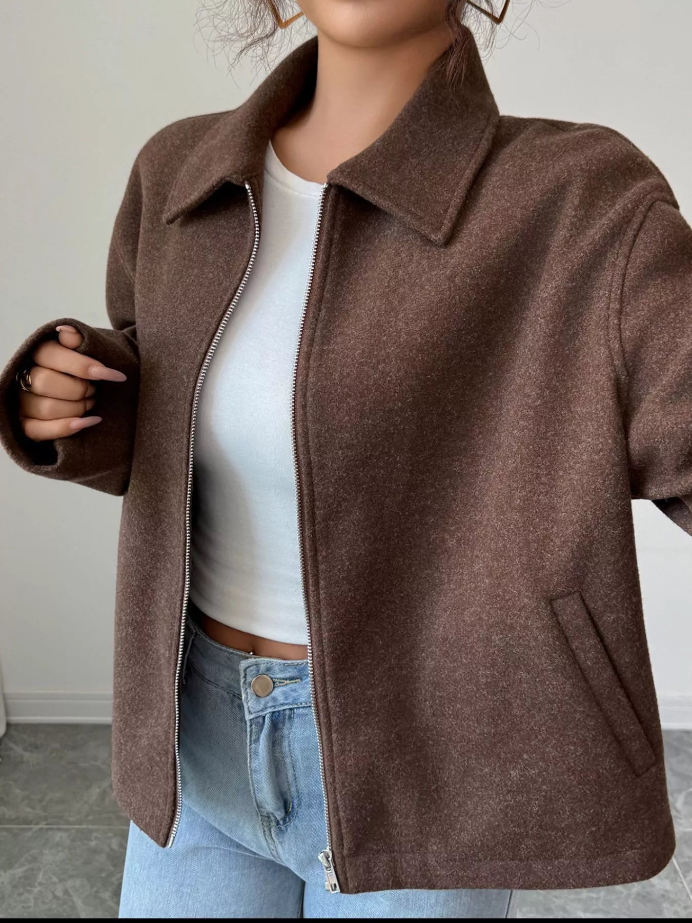 Casual Zip-Up Long Sleeve Jacket Trendsi