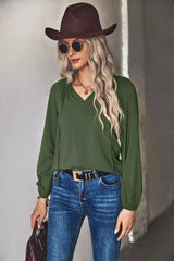 Tie Neck Long Sleeve Blouse OutfitFlow