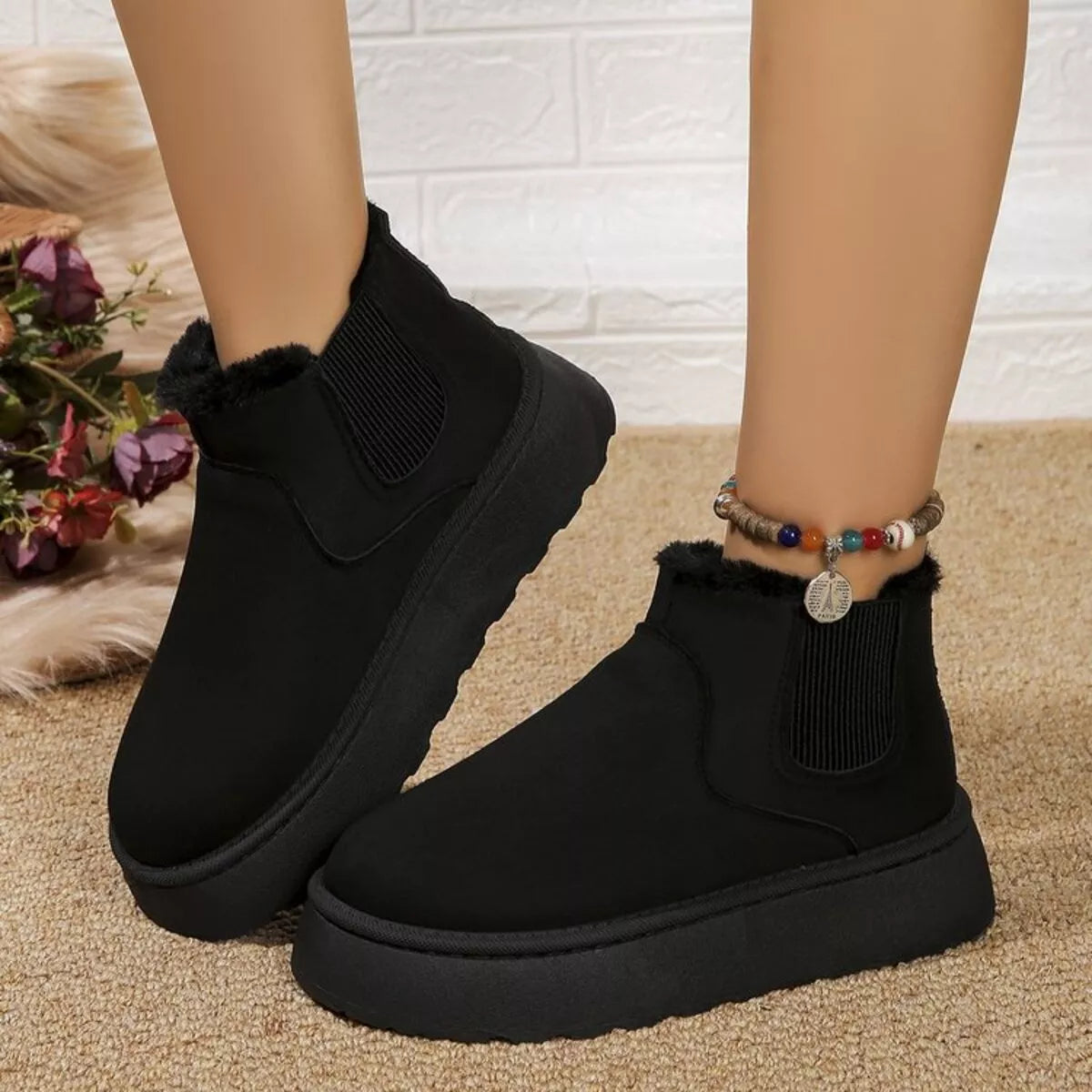 Round Toe Platform Ankle Boots Black Trendsi