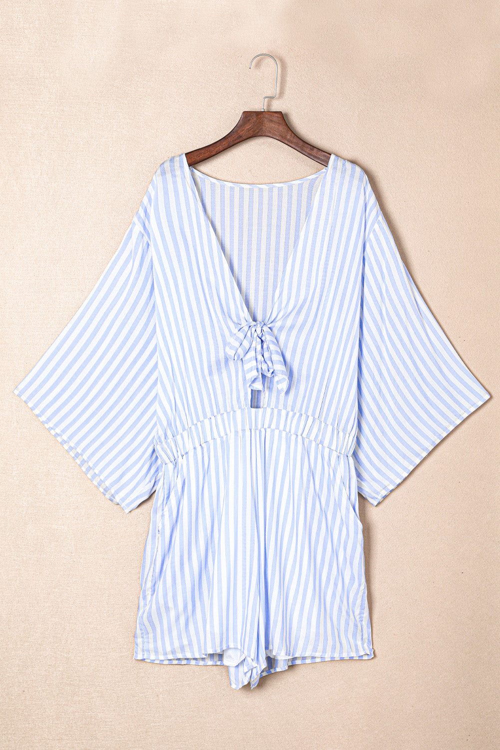 Outfit Flow - Bow Striped Kimono Sleeve Romper