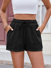 Florira Texture Drawstring Shorts Black OutfitFlow