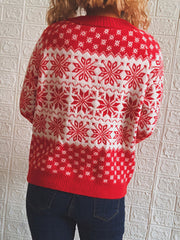 Snowflake Pattern Long Sleeve Sweater OutfitFlow