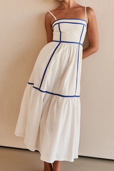 Contrast Trim Square Neck Midi Cami Dress OutfitFlow